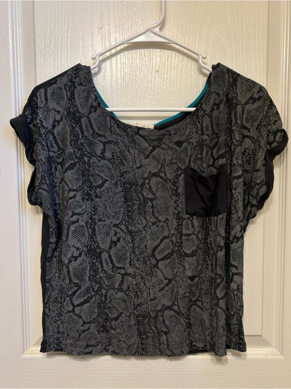 Rewind Gray Snake-Print Short Sleeve Pocket Tee